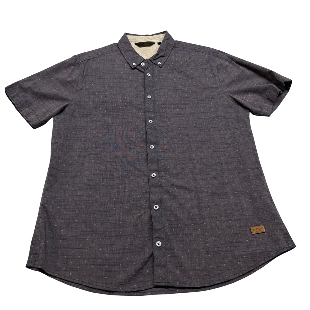 Mens Button Up Shirt L Purple‎ Short Sleeve Cotton Blend Dotted Casual